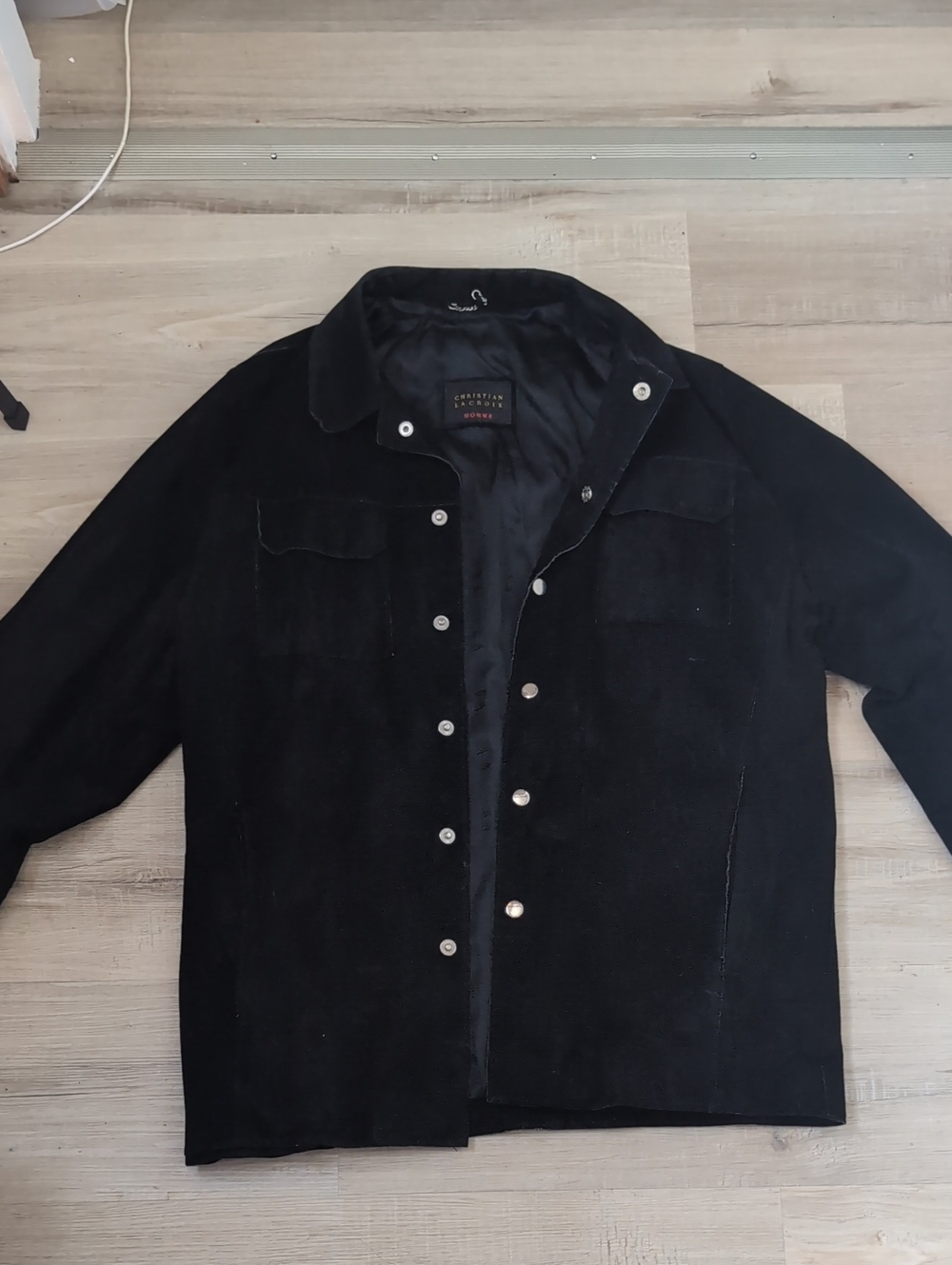Christian Lacroix Black Button-Up Suede Shirt Jacket